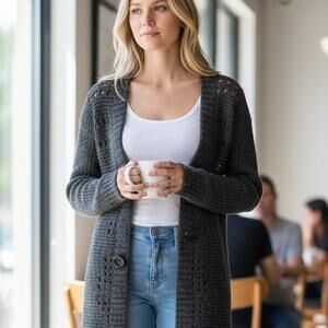 Free People Wool Blend Boho Cardigan with Applique Details in Back